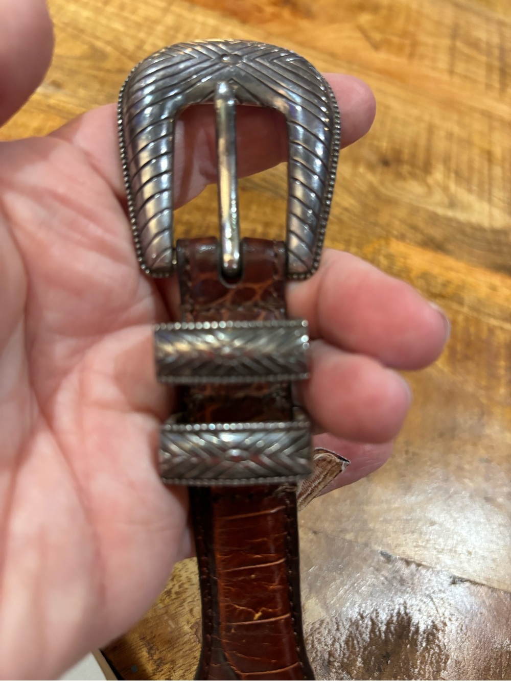 Fossil Men's Brown Leather Belt with Decorative Silver Buckle